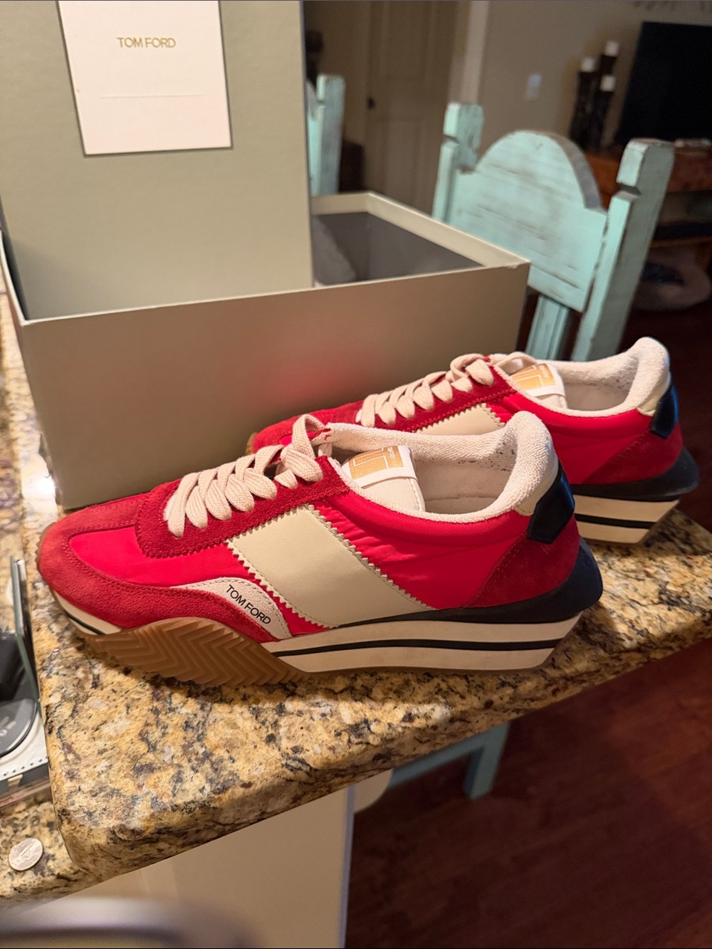 Tom Ford Red & White Low-Top Mens Runner Sneakers